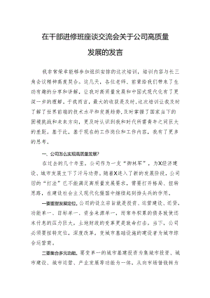 在干部进修班座谈交流会关于公司高质量发展的发言.docx