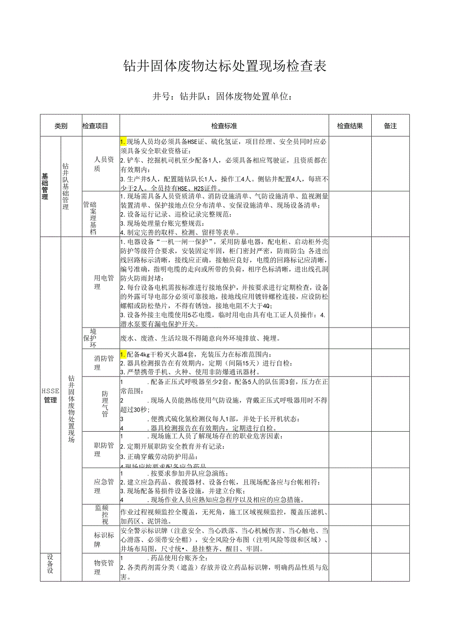 钻井固体废物达标处置现场检查表(钻井队执行).docx_第1页