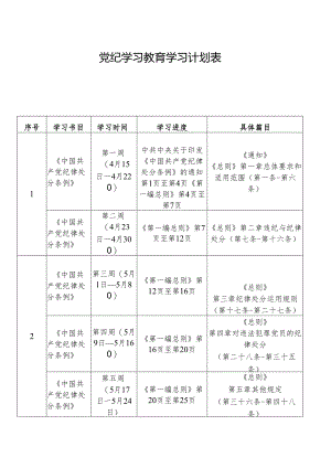 党纪学习教育自学计划表.docx