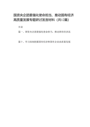 国资央企团委强化使命担当推动国有经济高质量发展专题研讨发言材料(12篇合集）.docx