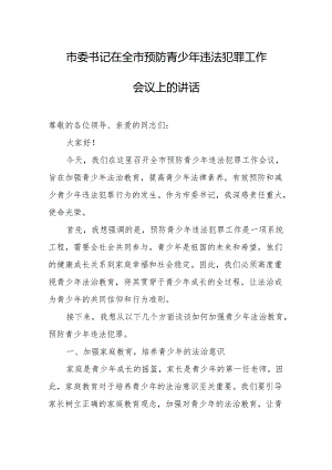 市委书记在全市预防青少年违法犯罪工作会议上的讲话.docx