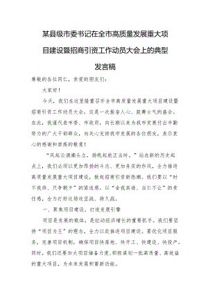 某县级市委书记在全市高质量发展重大项目建设暨招商引资工作动员大会上的典型发言稿.docx