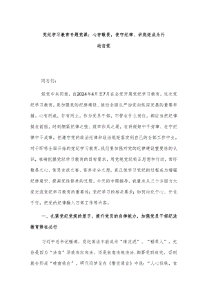 党纪学习教育专题党课：心存敬畏使守纪律、讲规矩成为行动自觉.docx