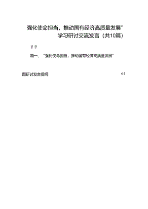 “强化使命担当推动国有经济高质量发展”学习研讨交流发言10篇（最新版）.docx
