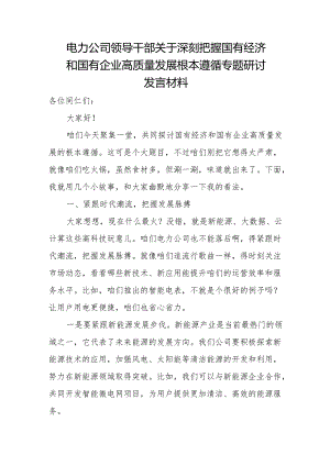 电力公司领导干部关于深刻把握国有经济和国有企业高质量发展根本遵循专题研讨发言材料.docx