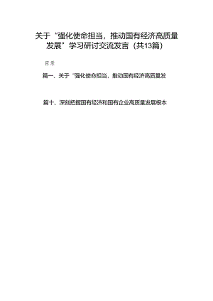 关于“强化使命担当推动国有经济高质量发展”学习研讨交流发言范文13篇供参考.docx