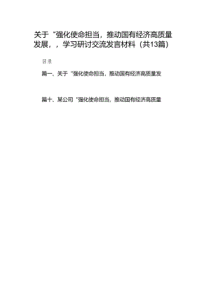 关于“强化使命担当推动国有经济高质量发展”学习研讨交流发言材料13篇供参考.docx