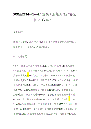 （2篇）XXX县2024年1－4月规模工业经济运行情况报告.docx