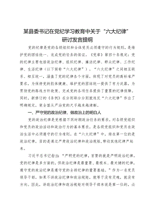 某县委书记在党纪学习教育中关于“六大纪律”研讨发言提纲.docx
