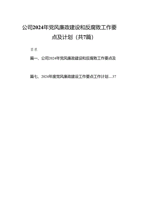 公司2024年党风廉政建设和反腐败工作要点及计划7篇（详细版）.docx