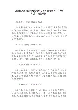 抓党建促乡村振兴专题培训心得体会范文2024-2024年度(精选6篇).docx