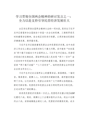 学习贯彻全国两会精神的研讨发言之一：全力以赴支持引导民营经济发展壮大.docx