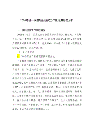 2024年县一季度项目投资工作暨经济形势分析材料.docx