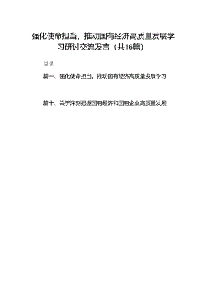强化使命担当推动国有经济高质量发展学习研讨交流发言16篇供参考.docx