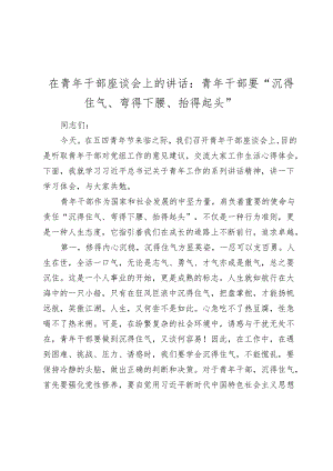 2024年在五四青年干部座谈会上的讲话：青年干部要“沉得住气、弯得下腰、抬得起头”2025.docx