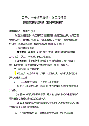 关于进一步规范街道小微工程项目 建设管理的意见(征求意见稿).docx