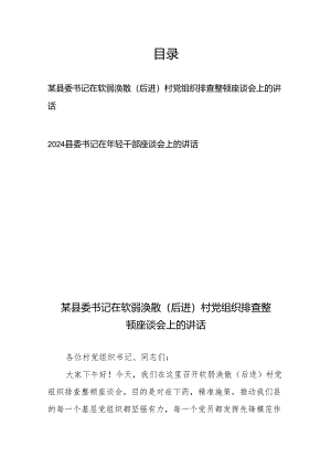 某县委书记在软弱涣散(后进)村党组织排查整顿座谈会上的讲话、2024县委书记在年轻干部座谈会上的讲话.docx