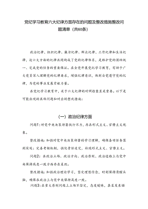 党纪学习教育六大纪律方面存在的问题及整改措施整改问题清单（共60条）.docx