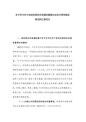 关于学习关于促进民营经济发展的重要论述及市贯彻落实意见的汇报范文.docx
