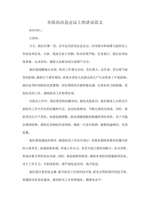 在防汛应急会议上的讲话范文.docx