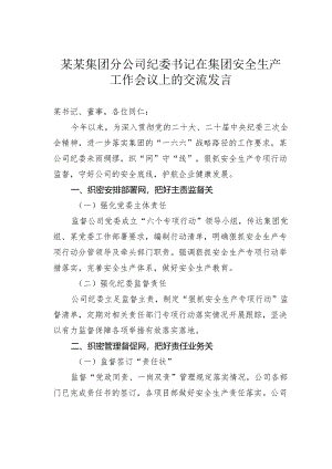某某集团分公司纪委书记在集团安全生产工作会议上的交流发言.docx