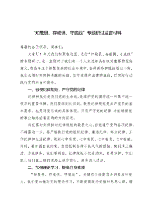 （推荐）2024年“知敬畏、存戒惧、守底线”专题研讨发言材料.docx