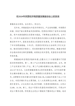 在2024年民营经济高质量发展座谈会上的发言+把坚持高质量发展作为新时代的硬道理建设富有特色的现代化产业体系.docx