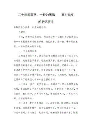 二十年风雨路一腔为民情——某村党支部书记事迹.docx