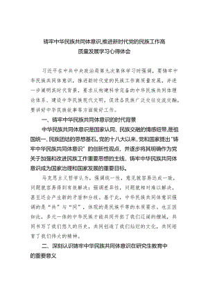 铸牢中华民族共同体意识,推进新时代党的民族工作高质量发展学习心得体会5篇（精选版）.docx