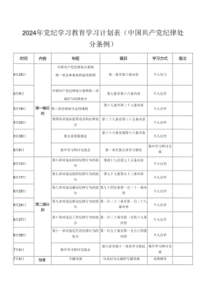 2024年党纪学习教育学习计划表（中国共产党纪律处分条例）.docx