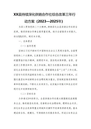 XX县持续深化供销合作社综合改革三年行动方案.docx