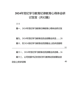 2024年党纪学习教育纪律教育心得体会研讨发言（共12篇）汇编.docx