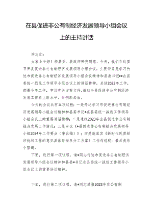 在县促进非公有制经济发展领导小组会议上的主持讲话.docx