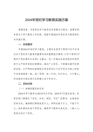 关于开展2024年党纪学习教育工作实施方案11篇.docx