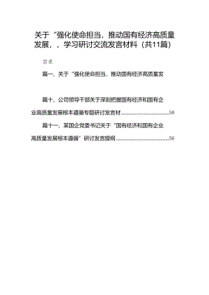 关于“强化使命担当推动国有经济高质量发展”学习研讨交流发言材料11篇（详细版）.docx