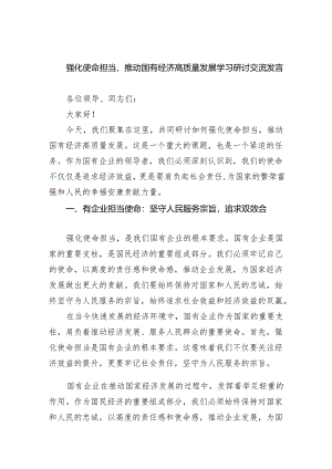 强化使命担当推动国有经济高质量发展学习研讨交流发言【5篇】.docx