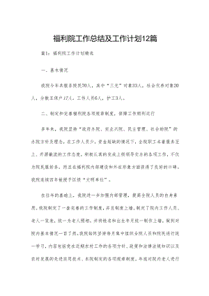 福利院工作总结及工作计划12篇.docx