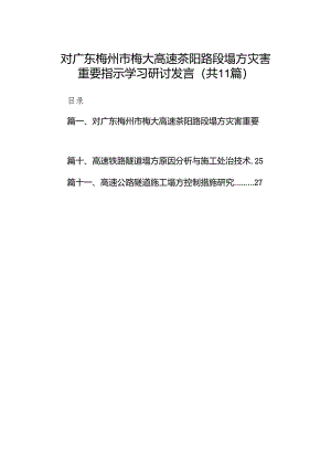 对广东梅州市梅大高速茶阳路段塌方灾害重要指示学习研讨发言11篇供参考.docx