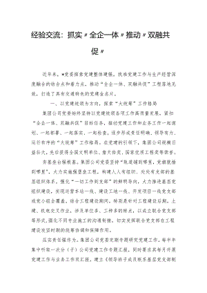 经验交流：抓实“全企一体” 推动“双融共促”.docx
