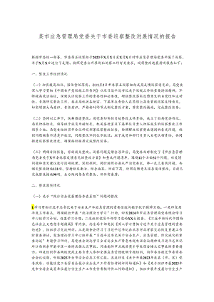 某市应急管理局党委关于市委巡察整改进展情况的报告.docx