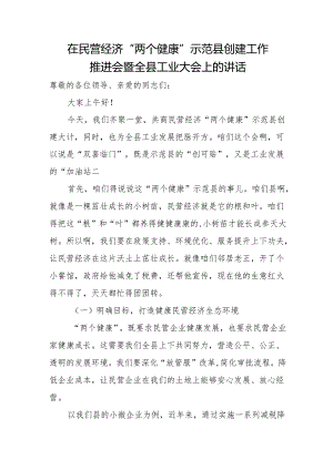 在民营经济“两个健康”示范县创建工作推进会暨全县工业大会上的讲话.docx