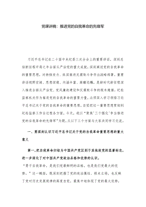 党课讲稿：推进党的自我革命的先锋军.docx