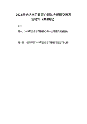 【党纪学习教育】2024年开展党纪学习教育心得体会共18篇.docx