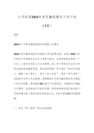 （2篇）公司纪委2024年党风廉政建设工作计划.docx