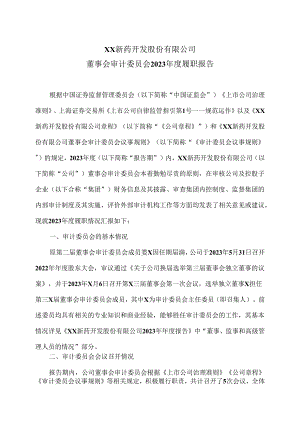 XX新药开发股份有限公司董事会审计委员会2023年度履职报告（2024年）.docx
