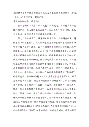在2024年全市市级层面整治形式主义为基层减负工作机制（扩大）会议上的汇报发言.docx