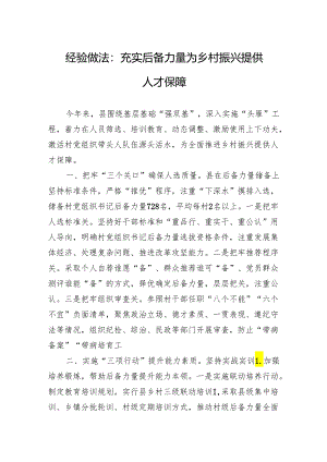 经验做法：充实后备力量+为乡村振兴提供人才保障.docx