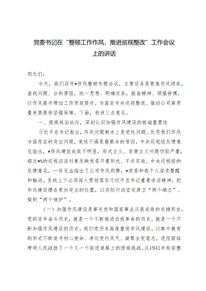 2024年党委书记在“整顿工作作风推进巡视整改”工作会议上的讲话.docx