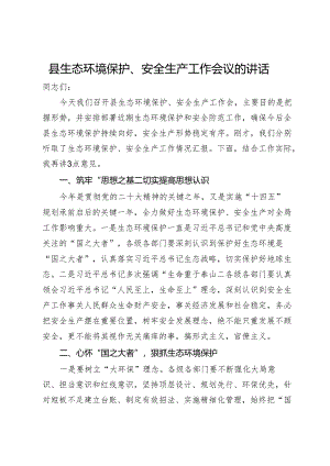 县生态环境保护、安全生产工作会议的讲话.docx
