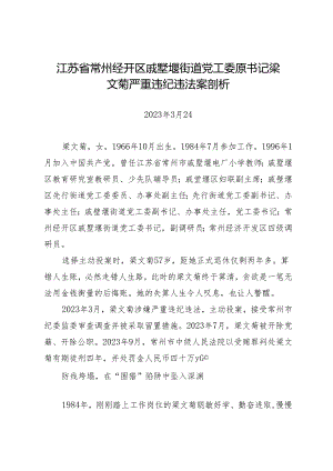 案例剖析：江苏省常州经开区戚墅堰街道党工委原书记梁文菊严重违纪违法案剖析.docx